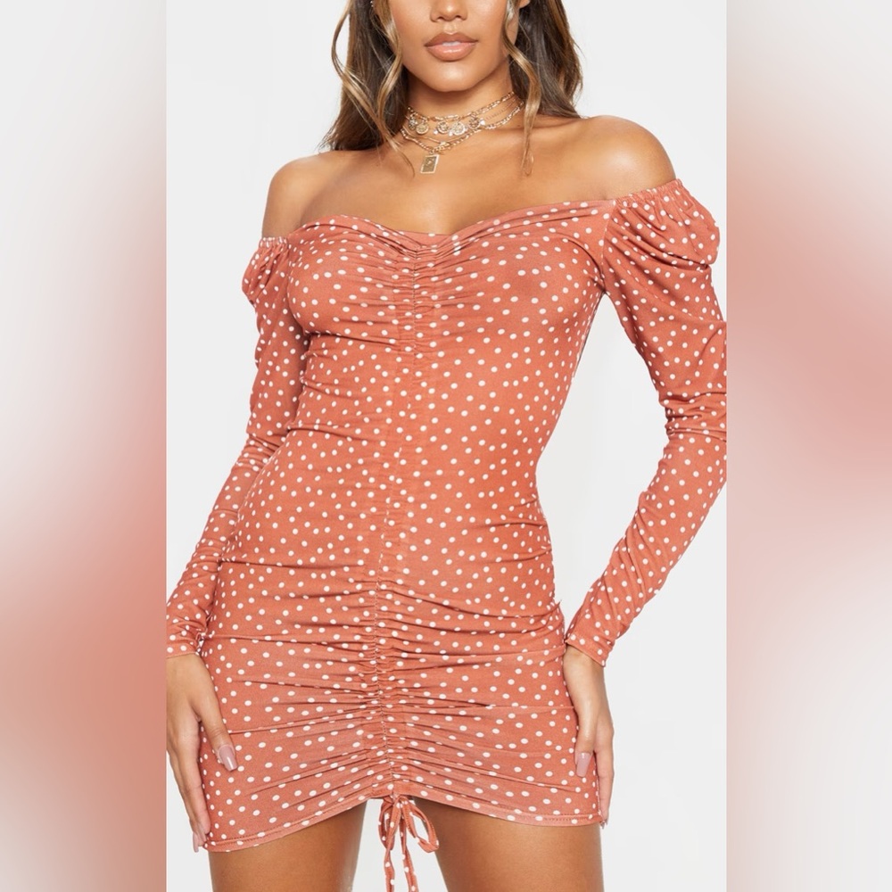 Pretty Little Thing Ruched Polka Dot Dress